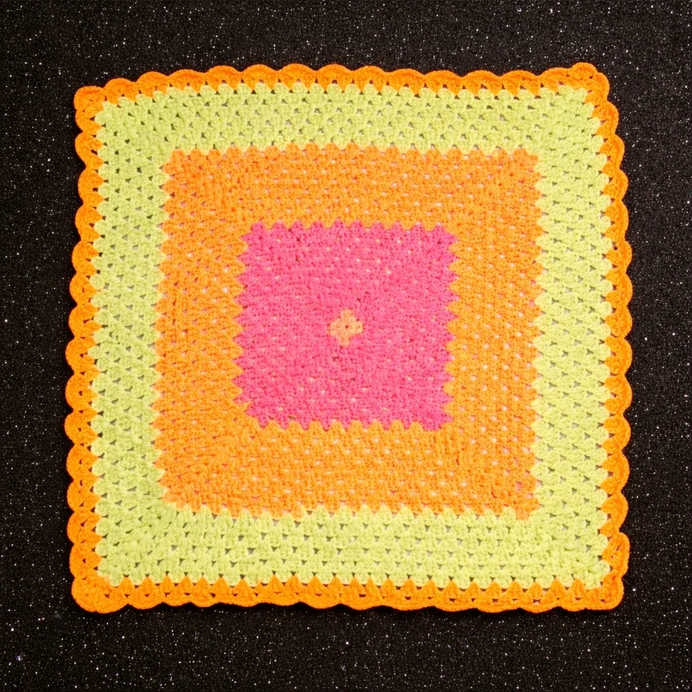 Handmade Super Soft Colorful Neon Crocheted Granny Square Blanket New